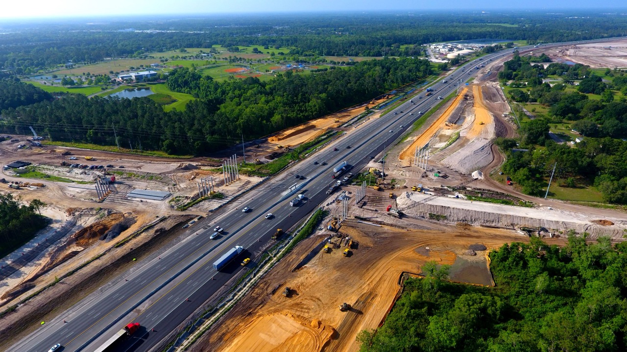 A drone shot of the Overpass Road Bridge Replacement and Upgrade in Wesley Chapel, Florida, USA